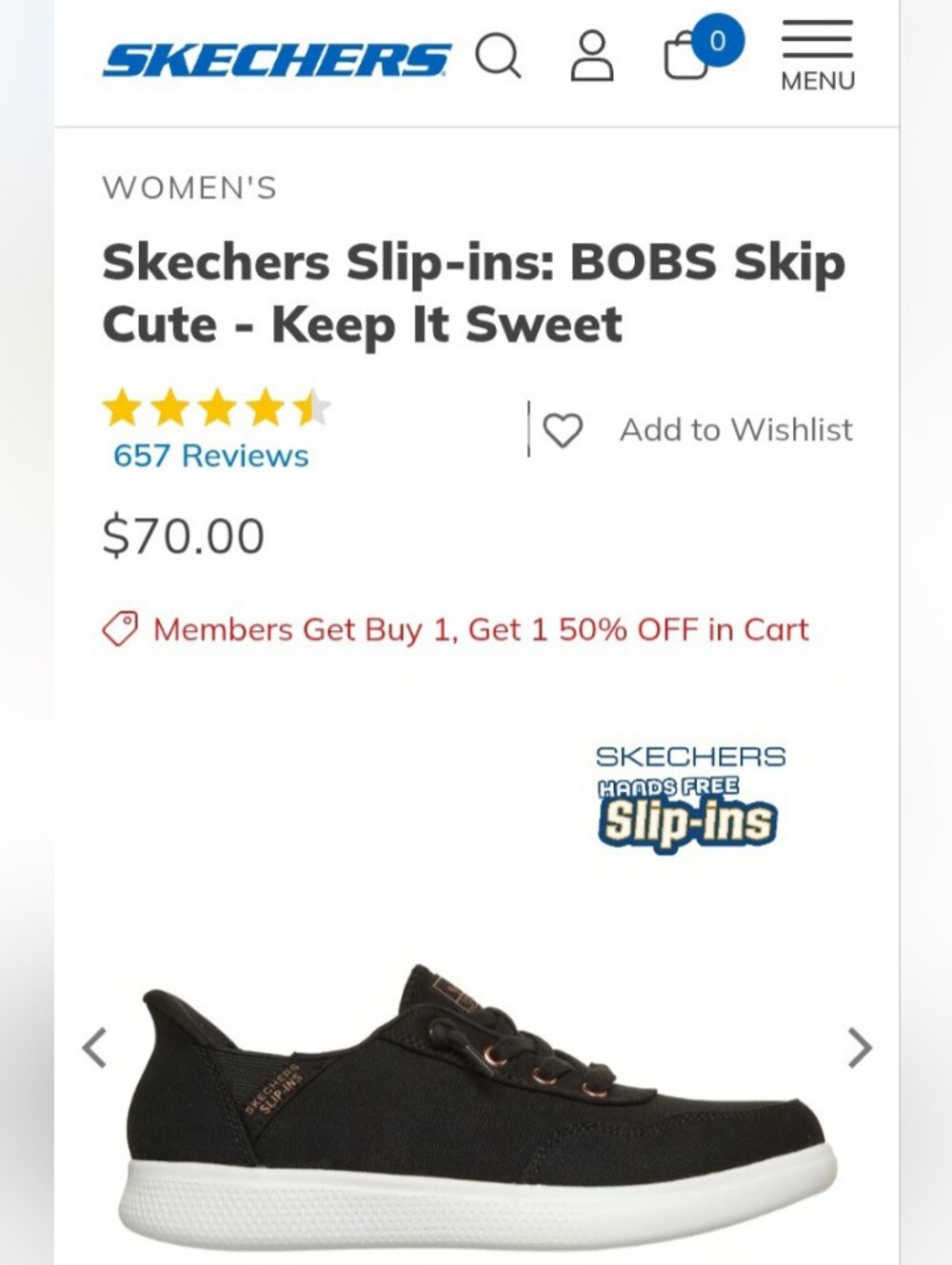Skechers Black Canvas Slip-In Sneakers with White Sole